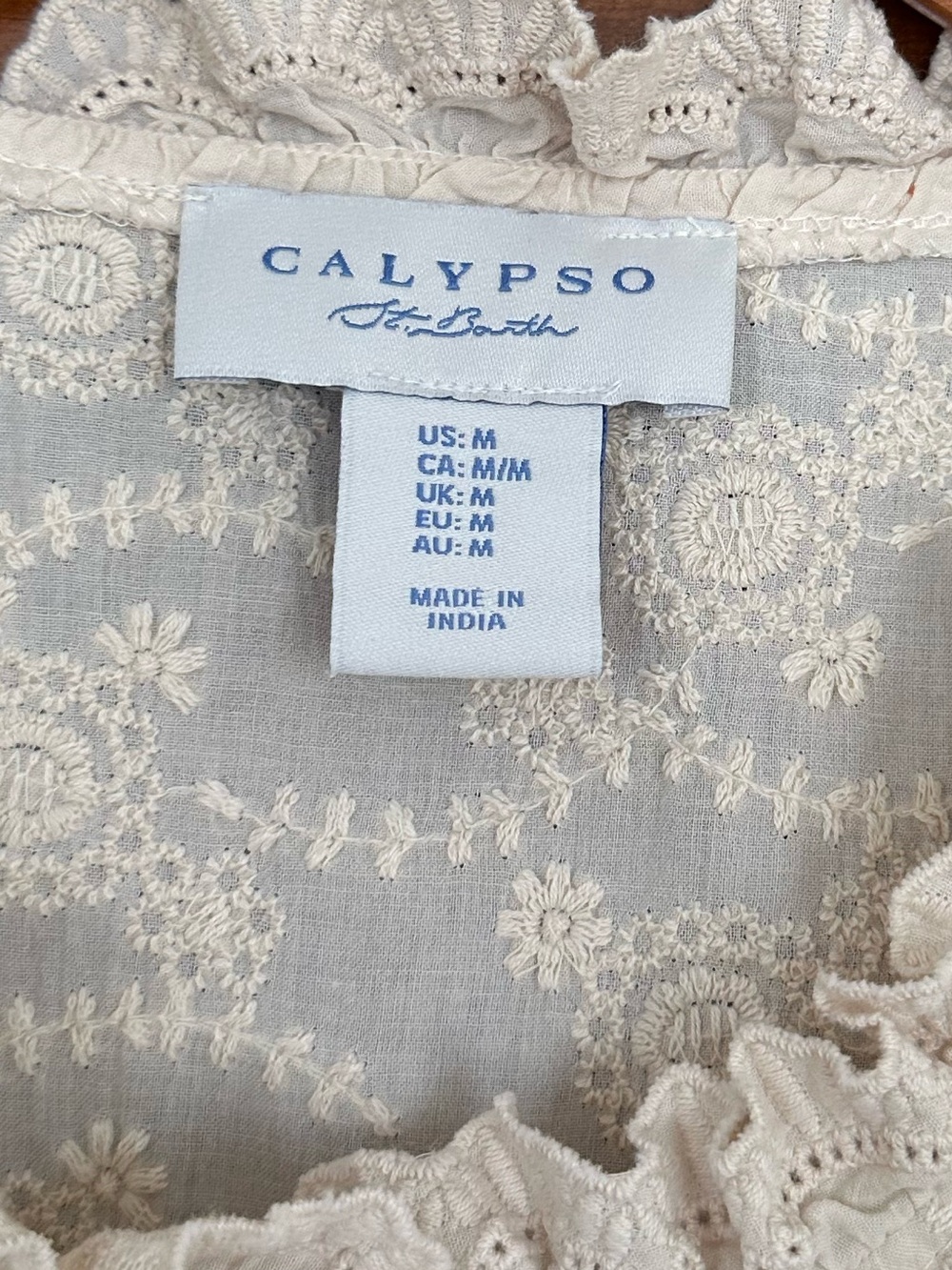 Calypso St. Barth Button Down Blouse Floral Embroidered Cream Cotton M Victorian - Picture 2 of 9
